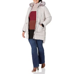 EVANS Women's Plus Size Coat Contrast Zip Fur Trim
