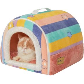 Jiupety Dog House Bed, 2 in 1 Small Dog House Indoor, L Size for Small Medium Dog, Cozy Comfy Cave Portable House for Dogs, Rainbow Pet House Bed for Cats and Puppy.