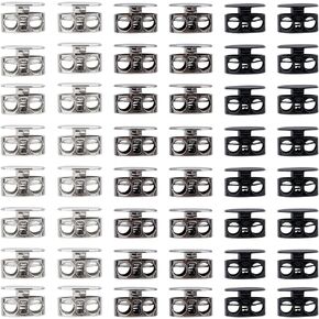 FINGERINSPIRE 48 قطعة من سدادات التبديل المعدنية ذات الفتحتين المسطحة وأقفال الحبل المصنوعة من خليط معدني (أسود، جونميتال، بلاتينيوم، 14 × 9.5 مم) قفل سدادة الرباط بدون أربطة حذاء ملابس على الظهر in Kuwait