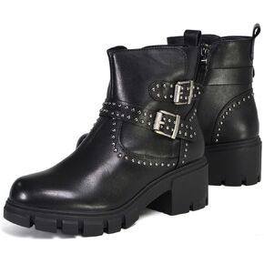 Milwaukee Leather MBL9446 Women's ‘Siren’ Premium Black Leather Studded Fashion Boots w/Side Zippers