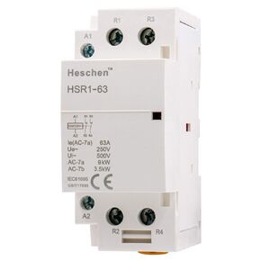 Heschen Household AC Contactor HSR1-63 2 Pole Two Normally Closed 220V/230V Coil Voltage 35mm DIN Rail Mount