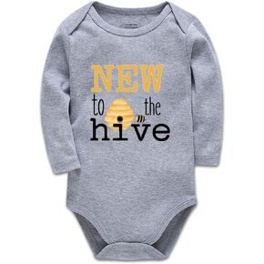 Bee Onesie- New to The Hive -New Baby Onesie Funny One-Piece Infant Baby Bodysuit0-24 Months Long Sleeve White