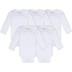 Burt's Bees Baby Unisex Baby 5 Pack Essentials Solid L/S Bodysuits -Cloud - 12 Months