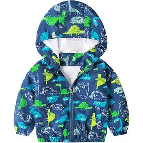 KISBINI Toddler Boy's Cartoon Dinosaur Zip Jacket Lightweight Hooded Windbreakers Outdoor Raincoat