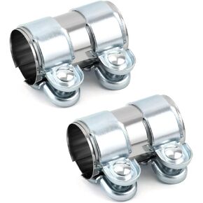 QWORK Stainless Steel 2" Lap Joint Exhaust Band Clamp - 2 Pack Universal Fitment, Bolt Fastening for Secure Sealing, for Mufflers, Downpipes, and Catback Systems, Anti-Corrosion, No Welding Required