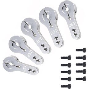 5 Pack ShareGoo 25T Aluminum Servo Horns M3 Threads Metal Steering Arm for RC Car Truck Buggy Airplane,Titanium Color