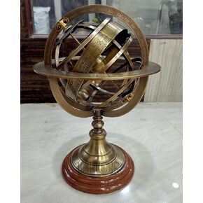 Engraved Brass Tabletop Armillary Nautical Sphere World Globe With Base Table Decor Gift (Silver Finish, 10 Inches) Rustic Vintage Home Decor Gifts