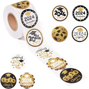 500pcs / Roll Graduation Stickers Seals, 1.5 Inch Round Graduation Cap Stickers Class of 2024 Congrats Grad Stickers Graduation Labels Grad Party Supplies for Envelopes Diploma Certificates Decal
