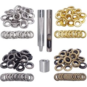 Wolfride Brass Grommet kit 10mm 3/8" Inside Diameter Canvas Grommet Kit Fabric Grommet Kit Tarp Eyelet kit 100 Sets (4 colors)