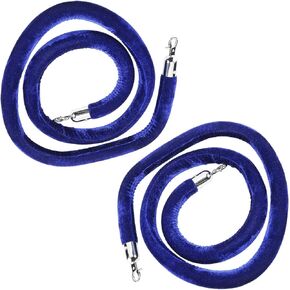 NovelBee 2 Pack of 6.6 Feet Velvet Rope with Stainless Steel Hooks,Crowd Control Stanchion Post Queue Line Barrier (Silver Hook, Blue)