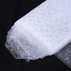 SHAYUAN 54" by 10 Yards White Glitter Tulle Fabric Rolls for DIY Tutu Skirt Gift Bow Wedding Party Tulle Dress Table Skirt Decorations Sewing Crafts - White
