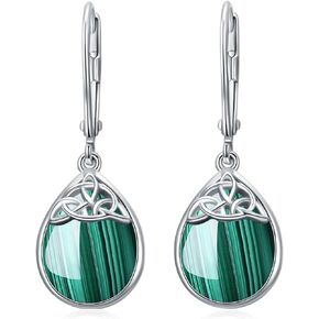 PELOVNY Celtic Knot Earrings 925 Sterling Silver Moss Agate Teardrop Dangle Earrings Irish Celtic Jewelry Gifts for Women