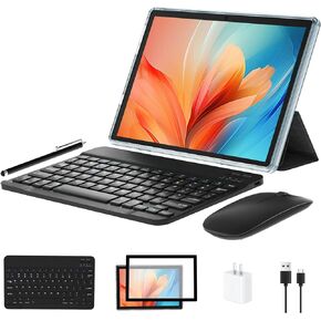10 inch Android 13 Tablet, 8GB+64GB 1TB Expand, 2 in 1 Tablets with Keyboard, Case, Mouse, Stylus, 1280x800 IPS Touch Screen, 2.0GHz Quad-Core, WiFi 6, Bluetooth5.0, Dual Camera (Gray)