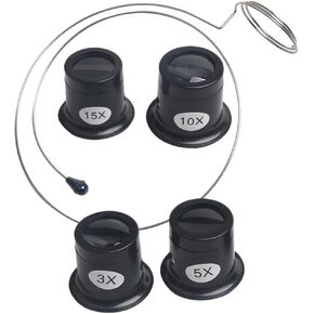 Healvian 4 Pcs Jewelers,Glass Eye Loop Magnifier,Portable Monocular Magnifier,Watch Magnifying Glass, Pocket Reading Magnifier for Repairing Watch Jewelry Close Work (3X 5X 10x 15x)