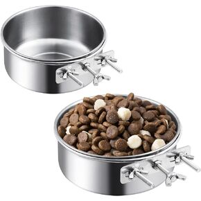 Dog Crate Water Bowl, 2 Pack No Spill Hanging Cage Food Bowls for Kennel Puppy Cat Bird Bunny Stainless Steel Metal Mountable Small&Medium Feeding Dish Wall Mounted Attachable Crates Pet Feeder
