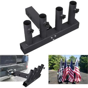 VANROUG Upgrade Hitch Mount 4 Truck Flag Pole Holder,Fishing Rod Storage Rack Adjustable Angle for Any Vehicle with Standard 2" Hitch Receiver,Black