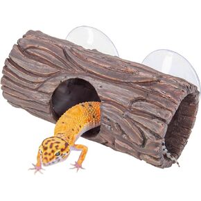CAVACHEW Reptile Hide, Resin Hollow Log Hideout with 2pcs Powerful Suction Cup, Reptile Tank Accessories Climbing Toys Terrarium Hideaway Caves Decor for Gecko, Lizard, Snakes, Hermit Crabs, Forgs