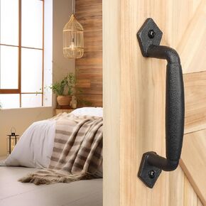 Eumtenr Sliding Rustic Barn Door Handles, 8 Inch Heavy Duty Large Design Barn Door Pull, for DIY Sliding Barn Door, Gate, Shed, Garage | Round Solid Metal Material, Matte Black