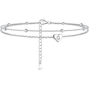 ChicSilver Sterling Silver Anklets for Women 925 Ankle Bracelets for Women Layered Heart Anklet With Beaded Anklets for Women Girls (With Gift Box)