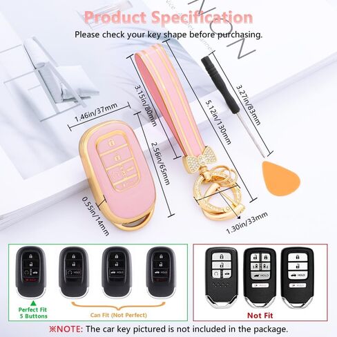 غطاء مفتاح PIFOOG Key Fob لسيارة Honda 2024 2023 CRV HRV Civic Accord Pilot ملحقات مفاتيح السيارة باللون الوردي والذهبي 5 أزرار حافظة مفاتيح بلينغ سلسلة مفاتيح كيرينغ أغطية كاملة حامية جرلي لطيف للنساء من مادة TPU in Kuwait