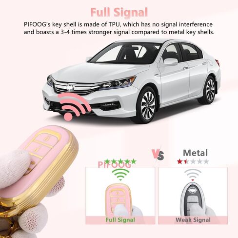 غطاء مفتاح PIFOOG Key Fob لسيارة Honda 2024 2023 CRV HRV Civic Accord Pilot ملحقات مفاتيح السيارة باللون الوردي والذهبي 5 أزرار حافظة مفاتيح بلينغ سلسلة مفاتيح كيرينغ أغطية كاملة حامية جرلي لطيف للنساء من مادة TPU in Kuwait