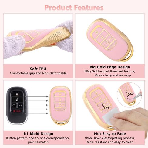 غطاء مفتاح PIFOOG Key Fob لسيارة Honda 2024 2023 CRV HRV Civic Accord Pilot ملحقات مفاتيح السيارة باللون الوردي والذهبي 5 أزرار حافظة مفاتيح بلينغ سلسلة مفاتيح كيرينغ أغطية كاملة حامية جرلي لطيف للنساء من مادة TPU in Kuwait