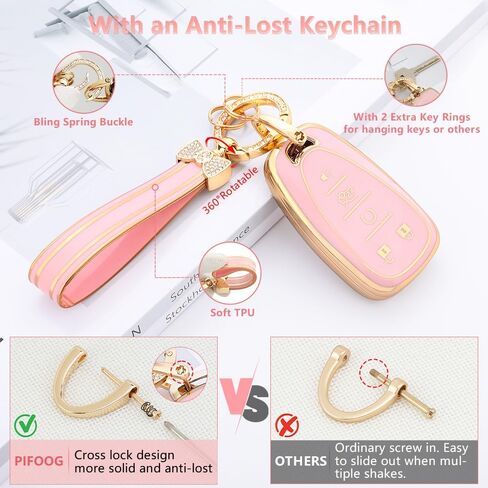 PIFOOG Key Fob Cover for Honda 2024 2023 CRV HRV Civic Accord Pilot Pink Gold Car Keys Accessories 5 Buttons Key Case Shell Bling Keychain Keyring Full Covers Protector Girly Cute Women TPU in Kuwait