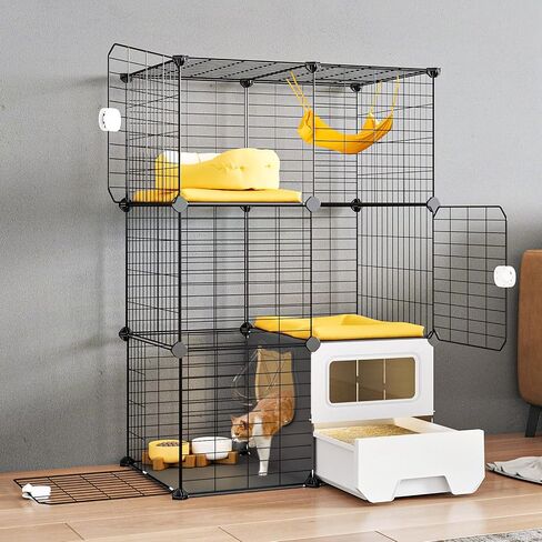 Oneluck Cat Cage Indoor with Litter Box 3-Tier DIY Cat Detachable Metal Wire Kennel Crate Large Exercise Place Ideal for 1-2 Kittens in Saudi Arabia