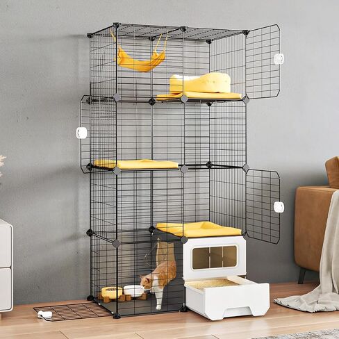 Oneluck Cat Cage Indoor with Litter Box 3-Tier DIY Cat Detachable Metal Wire Kennel Crate Large Exercise Place Ideal for 1-2 Kittens in Saudi Arabia