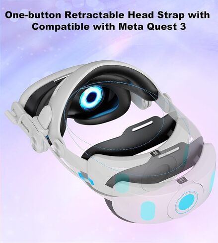 TRANSNOVO متوافق مع حزام الرأس Oculus Quest 3، ملحق الواقع الافتراضي لبطارية 6000 مللي أمبير في الساعة لـ Meta Quest 3، دعم قابل للسحب والتعديل بزر واحد، شاشة عرض LED ومصابيح تهوية RGB، وسادة إسفنجية من البولي يوريثان in Kuwait
