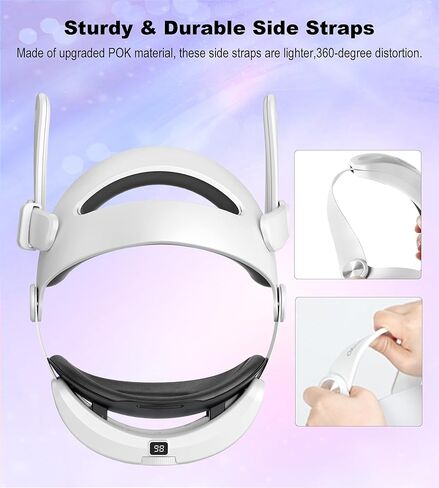 TRANSNOVO متوافق مع حزام الرأس Oculus Quest 3، ملحق الواقع الافتراضي لبطارية 6000 مللي أمبير في الساعة لـ Meta Quest 3، دعم قابل للسحب والتعديل بزر واحد، شاشة عرض LED ومصابيح تهوية RGB، وسادة إسفنجية من البولي يوريثان in Kuwait