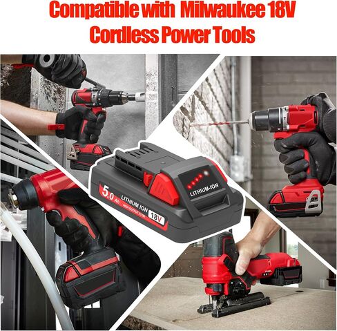 PEYESTEN 2 Packs High Output 5.0 Ah 18V Battery Replace for Milwaukee M18 Battery, Compatible with Milwaukee M18 Battery 48-11-1812 48-11-1852 Cordless Power Tools and Original Charger. in Saudi Arabia