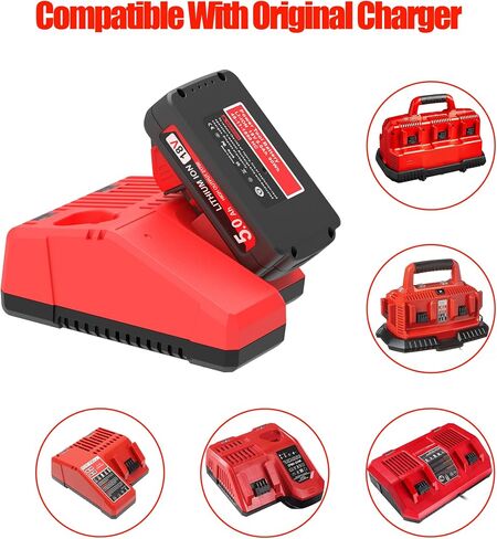PEYESTEN 2 Packs High Output 5.0 Ah 18V Battery Replace for Milwaukee M18 Battery, Compatible with Milwaukee M18 Battery 48-11-1812 48-11-1852 Cordless Power Tools and Original Charger. in Saudi Arabia