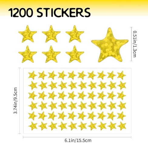1200 PCS Gold Star Stickers, Star Stickers for Kids Reward, Small Star Stickers, 20 Sheets Glitter Foil Tiny Star Stickers for Behavior Chart Student Planner School Classroom Teacher Supplies in Saudi Arabia