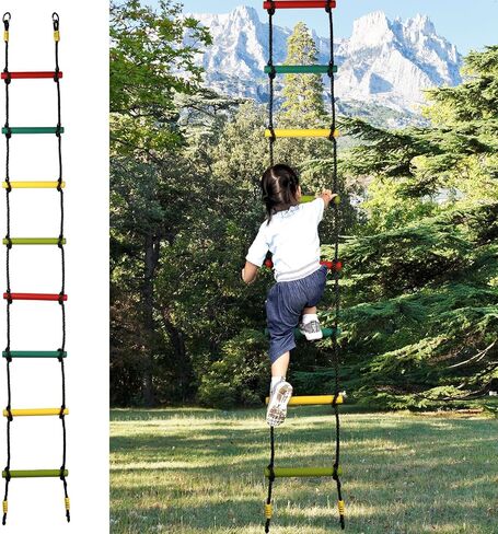 Climbing Rope Ladder Play Swing Sets for Kids Climb Training Accessories Playground Attachment for Indoor Outdoor Backyard Playground Ninja Slackline Green 6-Rung Ladder in Saudi Arabia