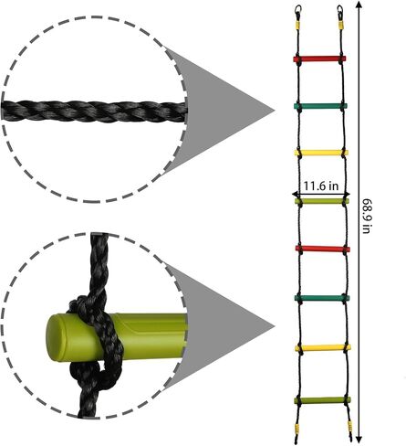 Climbing Rope Ladder Play Swing Sets for Kids Climb Training Accessories Playground Attachment for Indoor Outdoor Backyard Playground Ninja Slackline Green 6-Rung Ladder in Saudi Arabia