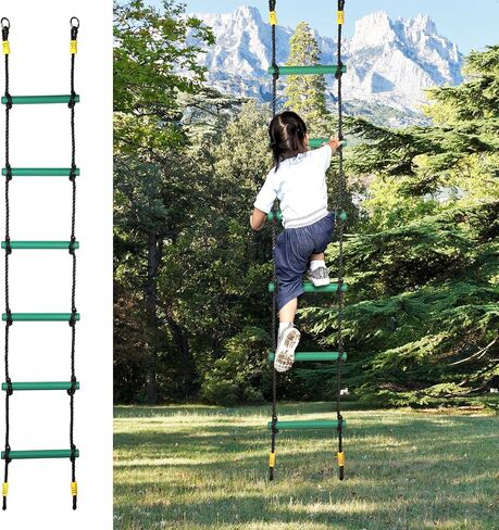 Climbing Rope Ladder Play Swing Sets for Kids Climb Training Accessories Playground Attachment for Indoor Outdoor Backyard Playground Ninja Slackline Green 6-Rung Ladder in Saudi Arabia