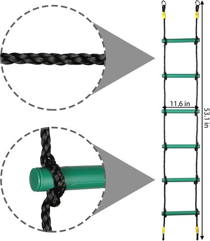 Climbing Rope Ladder Play Swing Sets for Kids Climb Training Accessories Playground Attachment for Indoor Outdoor Backyard Playground Ninja Slackline Green 6-Rung Ladder in Saudi Arabia