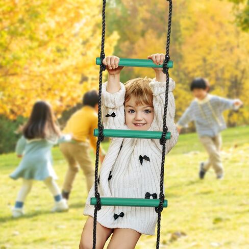 Climbing Rope Ladder Play Swing Sets for Kids Climb Training Accessories Playground Attachment for Indoor Outdoor Backyard Playground Ninja Slackline Green 6-Rung Ladder in Saudi Arabia