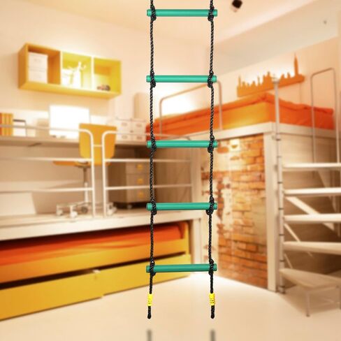 Climbing Rope Ladder Play Swing Sets for Kids Climb Training Accessories Playground Attachment for Indoor Outdoor Backyard Playground Ninja Slackline Green 6-Rung Ladder in Saudi Arabia