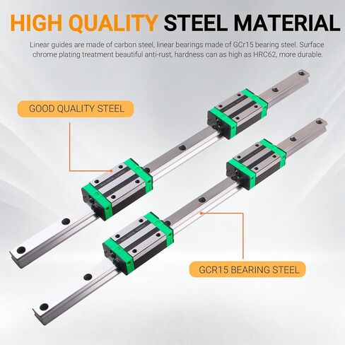 ANWOKIT 2 قطعة HGR20-1000mm خطي دليل السكك الحديدية مع 4 قطع HGH20CA مربع نوع النقل كتلة السكك الحديدية الخطية مجموعة قضيب دليل الشريحة بشكل عام لأجهزة التوجيه CNC in Kuwait