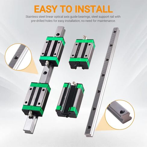 ANWOKIT 2 قطعة HGR20-1000mm خطي دليل السكك الحديدية مع 4 قطع HGH20CA مربع نوع النقل كتلة السكك الحديدية الخطية مجموعة قضيب دليل الشريحة بشكل عام لأجهزة التوجيه CNC in Kuwait
