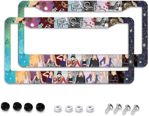 Music Lover License Plate Frames, 2 PCS Album Inspired Fans Gift Car Plate Frame, Stainless Steel License Plate Holders Covers with Free Screws Fasteners Caps in Saudi Arabia