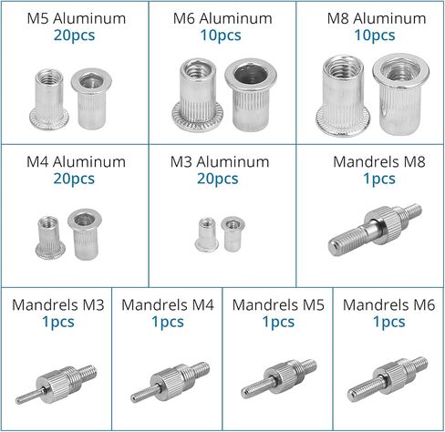 Autoutlet 8 "برشام الجوز بندقية 100 جهاز كمبيوتر شخصى M3 M4 M5 M6 برشام الجوز الثقيلة اليد برشام الجوز أداة الخيوط إدراج أداة مجموعة مع نظام إعداد الجوز برشام الجوز أداة واضعة عدة in Kuwait