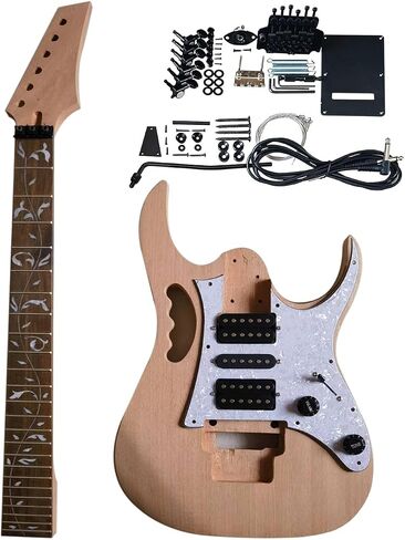Unfinished DIY Electric Guitar Kit Set Electric Guitar Kits in IBZ Style - Mahogany Body and Neck - Rosewood Fingerboard and All Components Included (BYX-7V01) in Saudi Arabia