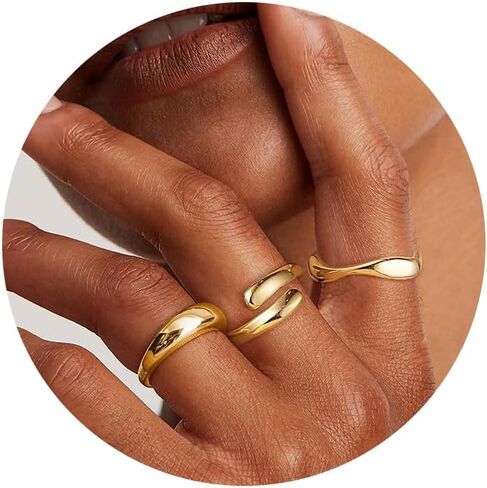 Freekiss Chunky Gold Dome Rings for Women: Non Tarnish 14K Gold Plated Thumb Statement Ring Set Stackable Wave Open Eternity Band Rings Gold Jewelry for Women in Saudi Arabia