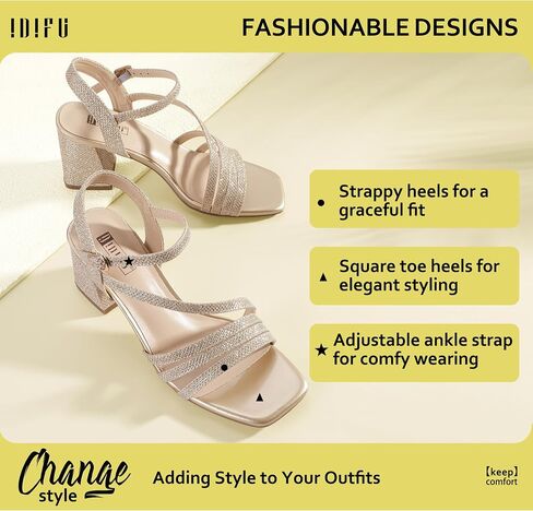 IDIFU IN3 Strappy Heels for Women Chunky Block Heels Square Toe Low Heels Wedding Prom Bride Bridal Party Dress Shoes for Women Comfortable Dressy Cute Trendy Heeled Sandals Short Thick Slingback Heels in Saudi Arabia