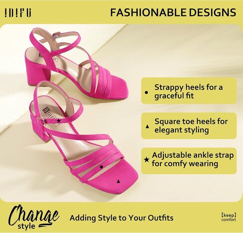 IDIFU IN3 Strappy Heels for Women Chunky Block Heels Square Toe Low Heels Wedding Prom Bride Bridal Party Dress Shoes for Women Comfortable Dressy Cute Trendy Heeled Sandals Short Thick Slingback Heels in Saudi Arabia