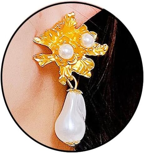 Pearl Flower Earrings for Women Gold Large Flower Earrings Baroque Pearl Dangle Drop Earrings Party Prom Earrings for Women Girls in Saudi Arabia