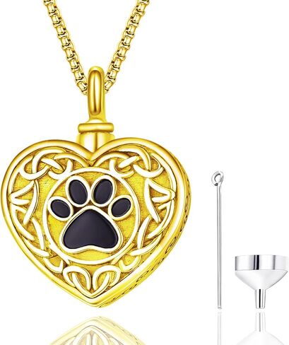 YEHANLE Urn Necklace for Dog Ashes Sterling Silver Gold Plated Pet Cremation Pendant Celtic Knot Paw Print Heart Ash Keepsake Jewelry for Women Men in Saudi Arabia